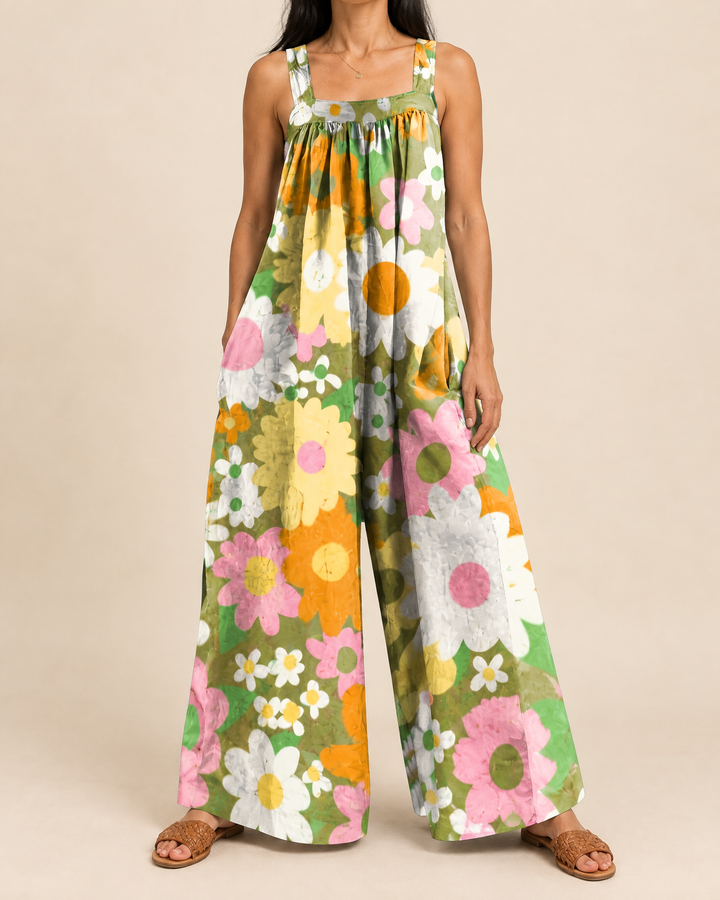 Clemence - Floral Wide Leg Jumpsuit in multicolour, front view