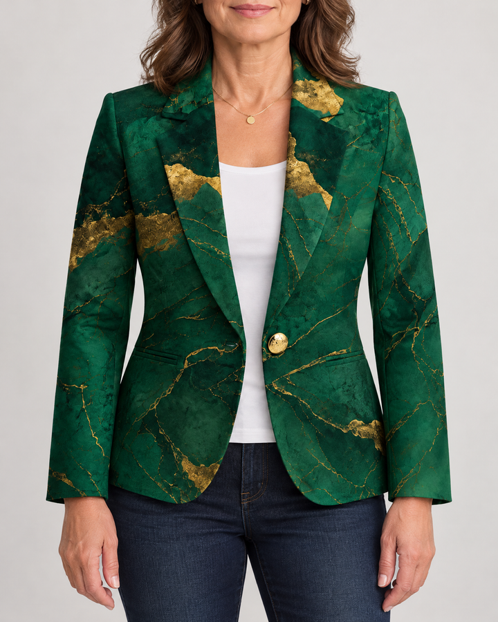 Josephine - Marble Print Blazer in emerald, front view