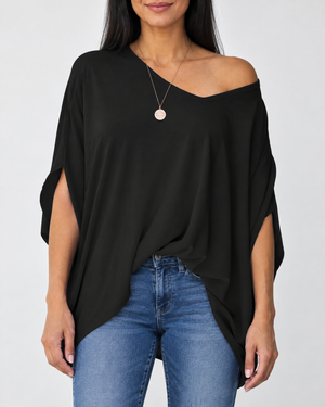 Elise - Batwing Oversized Tee in black, front view