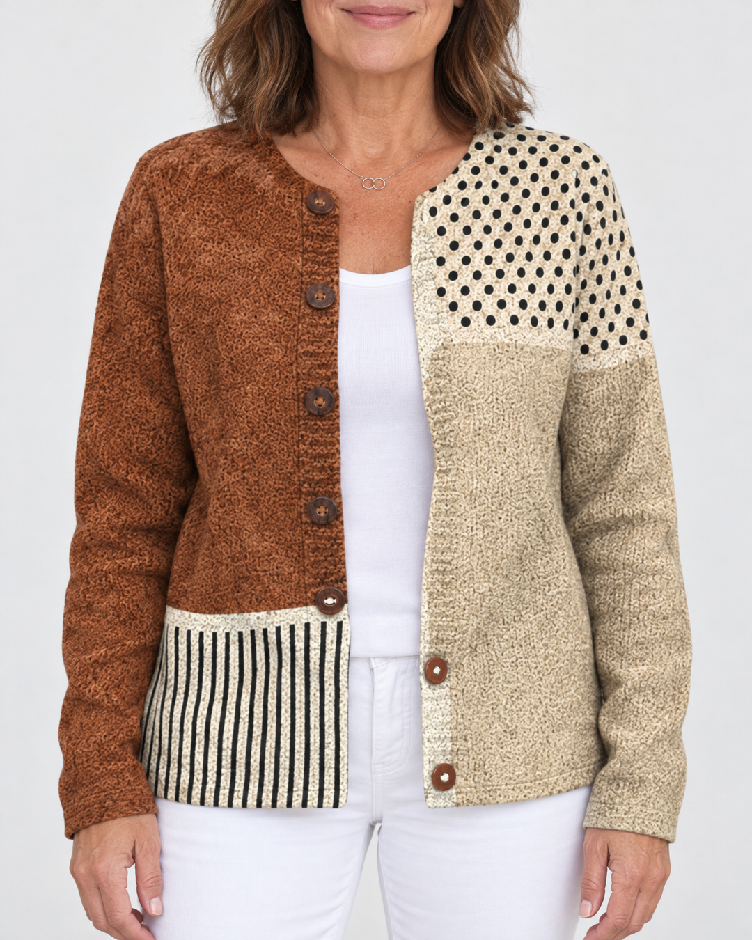 Harriet - Printed Knit-Look Cardigan, front view
