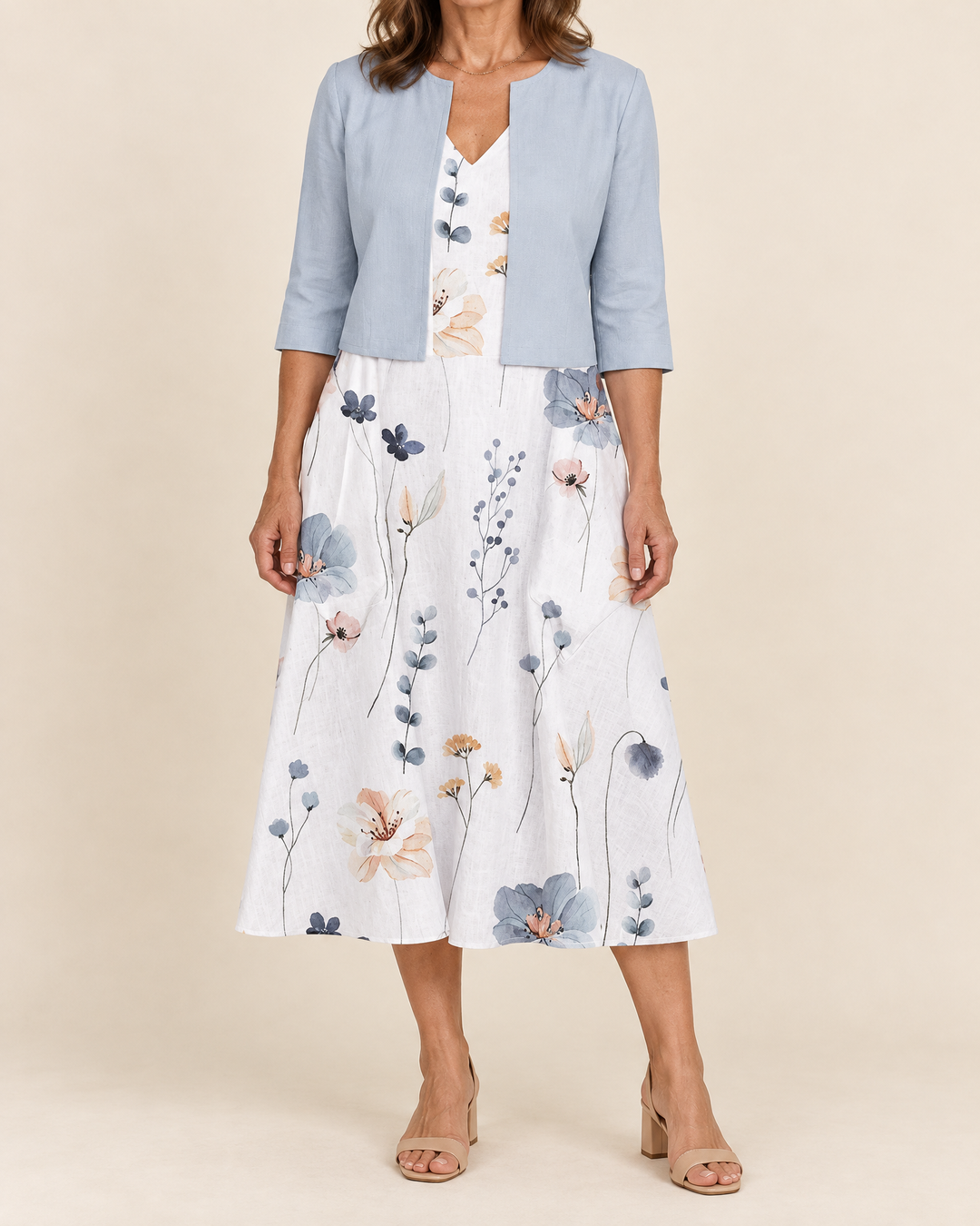 Philippa - Floral Dress & Cardigan Set, front view with the cardigan