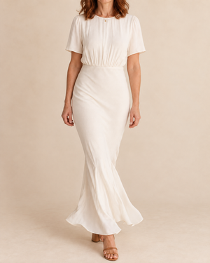 Eloise - Short Sleeve Fishtail Maxi Dress in cream, front view
