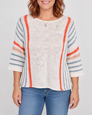 Emmeline - Striped Knit Pullover in white stripe, front view