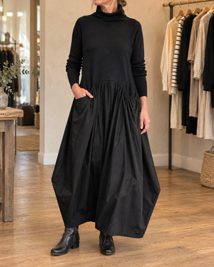 Odette - Turtleneck Maxi Dress in black, front view