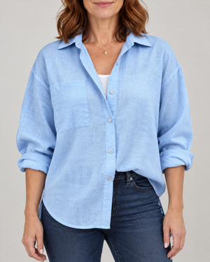Justine - Cotton Slub Shirt in sky blue, front view