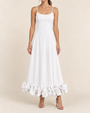 Rosine - Ruffle Hem Cami Maxi Dress in white, front view