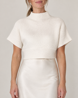 Camille - Mock Neck Crop Sweater in cream, front view