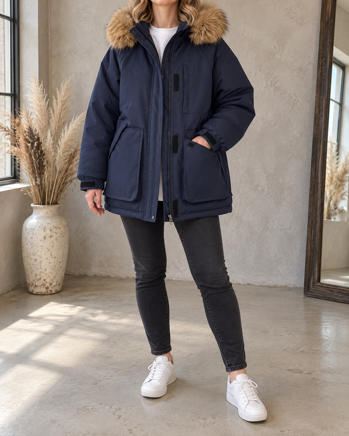 Francine - Oversized Hooded Parka in navy, front view