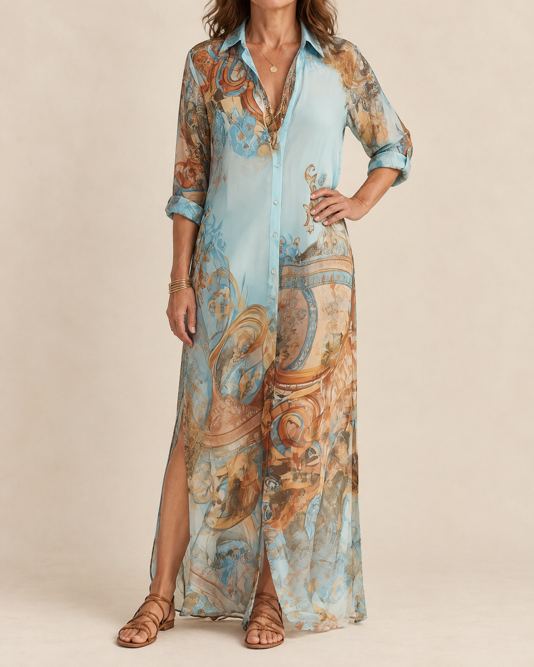 Aurelie - Paisley Maxi Shirt Dress, front view