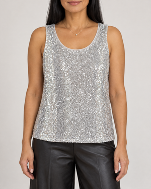 Blanche - Sequin Tank Top in silver, front view