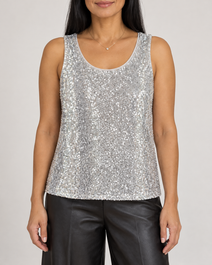 Blanche - Sequin Tank Top in silver, front view