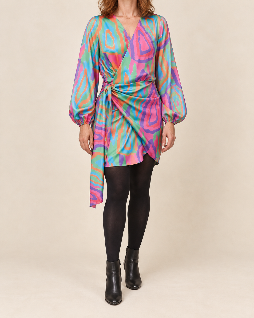 Colombe - Printed Wrap Dress in multi print, front view