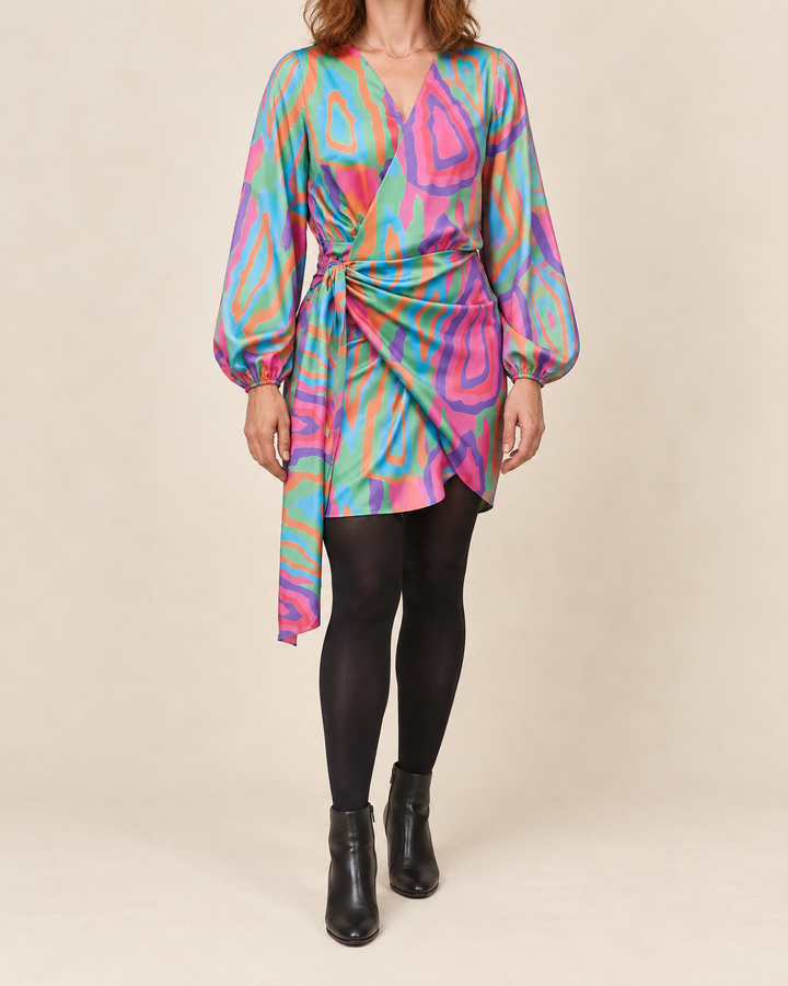 Colombe - Printed Wrap Dress in multi print, front view