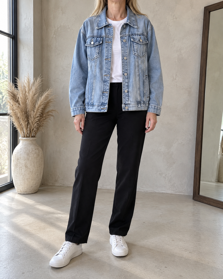 Sylviane - Oversized Denim Jacket in light blue, front view