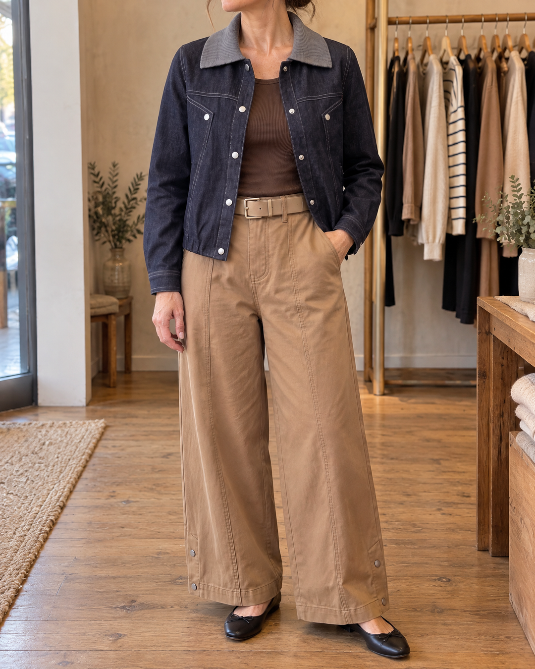 Severine - Contrast Collar Denim Jacket in indigo, front view