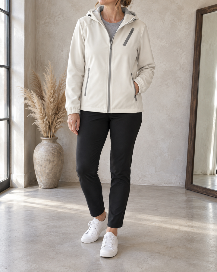 Gwenaelle - Hooded Softshell Jacket in ivory, front view