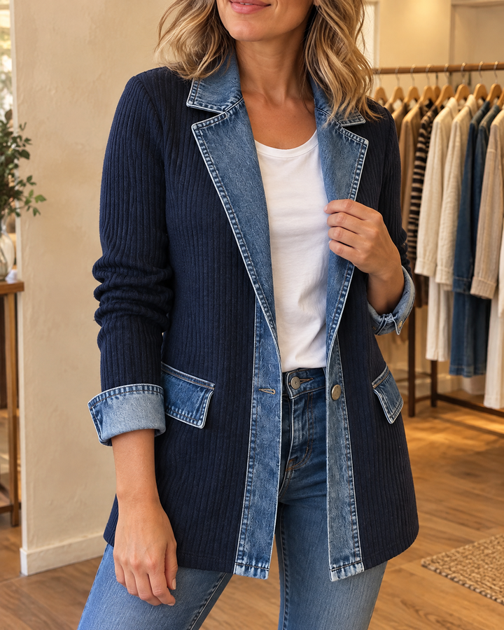 Clarisse - Knit and Denim Jacket in navy, side view