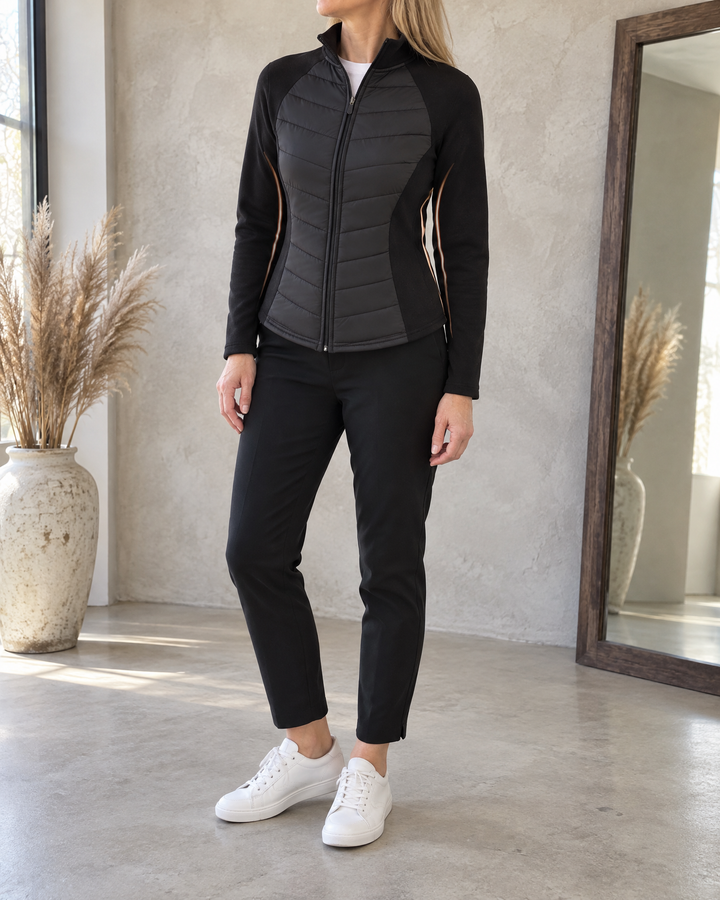 Ambre - Quilted Stand Collar Jacket in black, side view