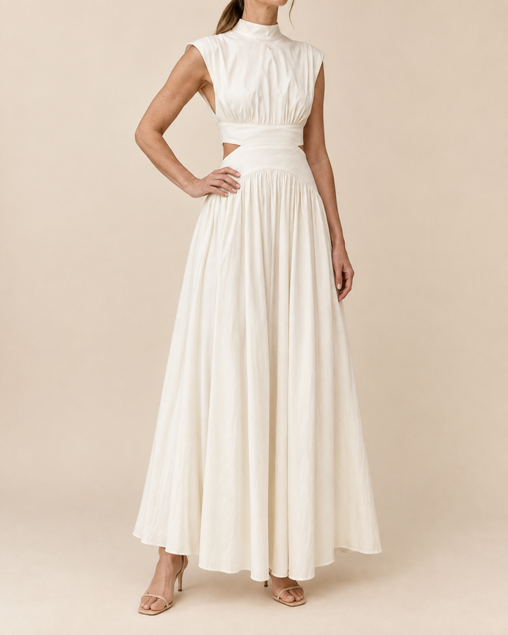 Diane - Mock Neck Cut Out Maxi Dress in ivory, side view
