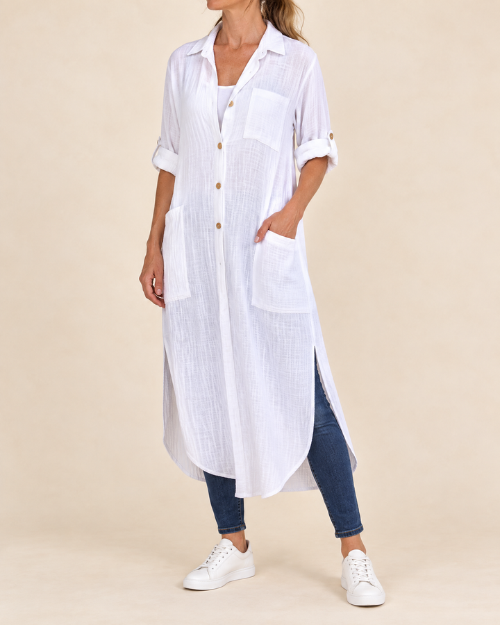 Madeleine - Cotton Shirt Dress in white, side view