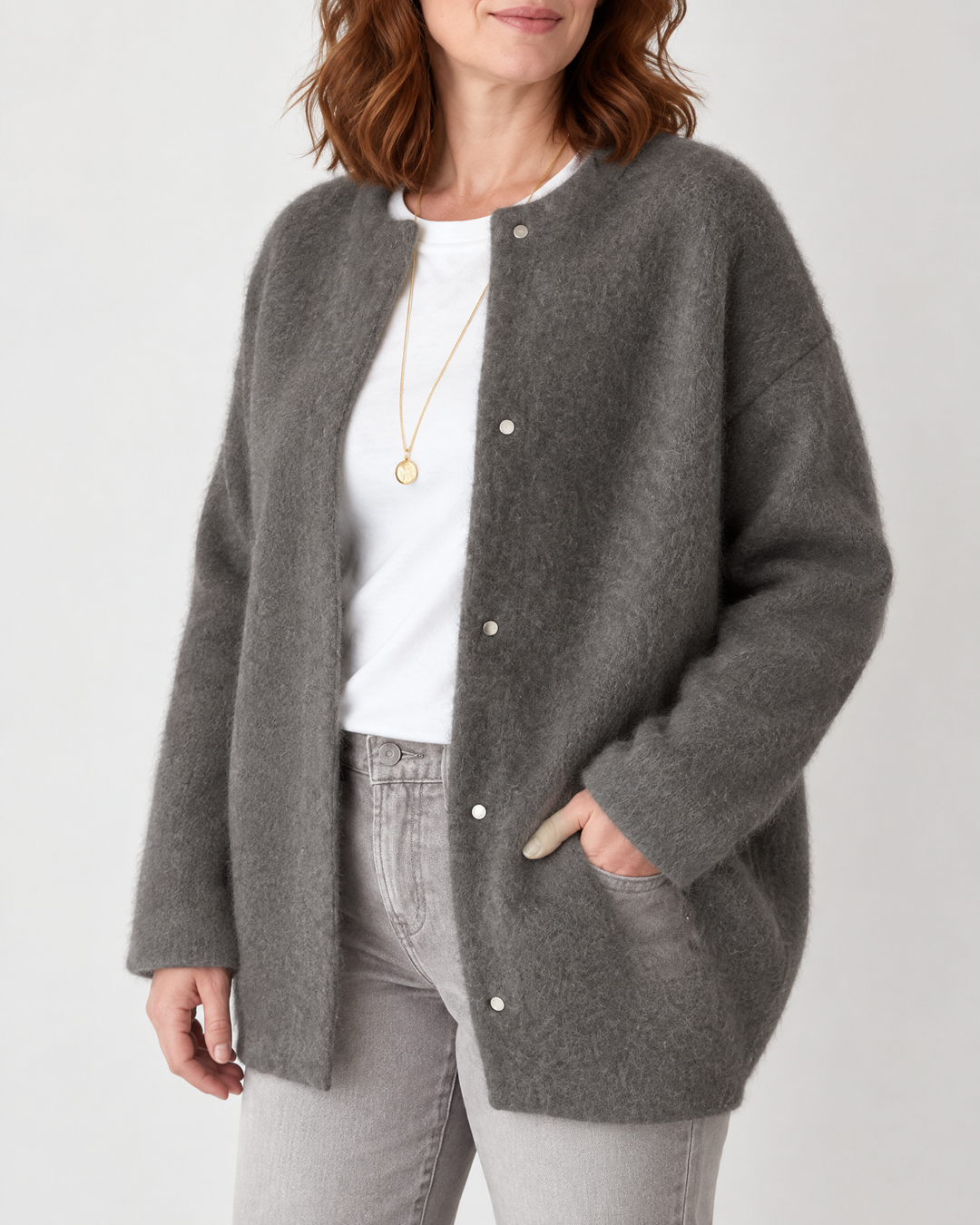 Hortense - Wool-Look Button Jacket in dark grey, side view