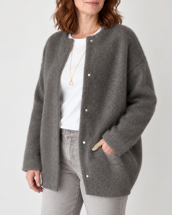 Hortense - Wool-Look Button Jacket in dark grey, side view