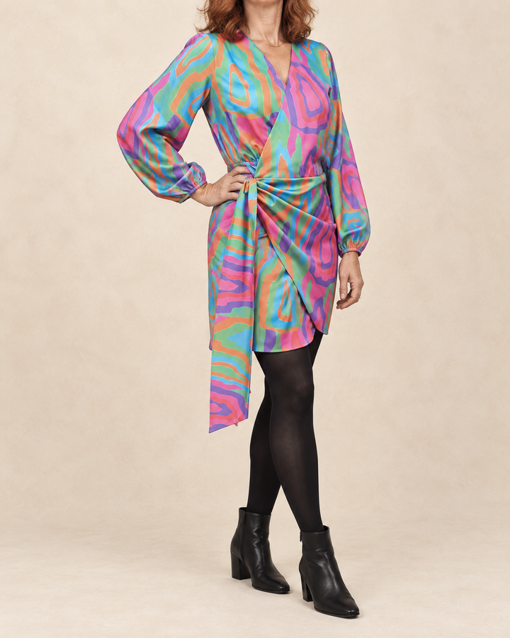 Colombe - Printed Wrap Dress in multi print, side view