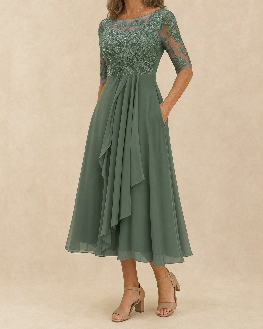 Odette - Elegant Dress in green, side view