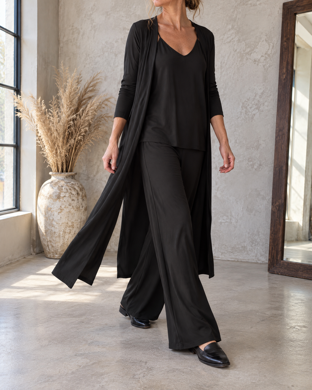 Ninon - Three-Piece Cardigan Set in black, side view