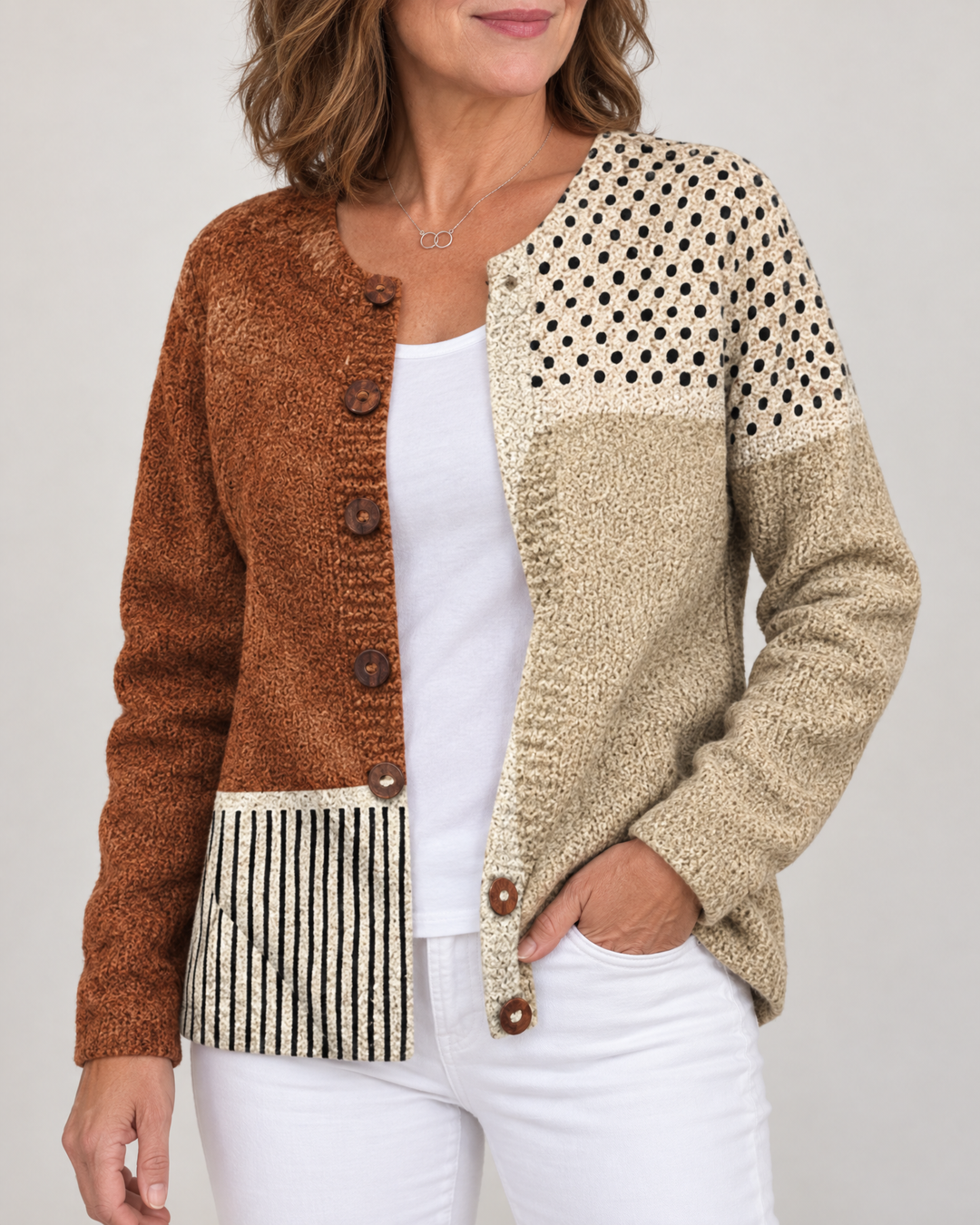 Harriet - Printed Knit-Look Cardigan, side view