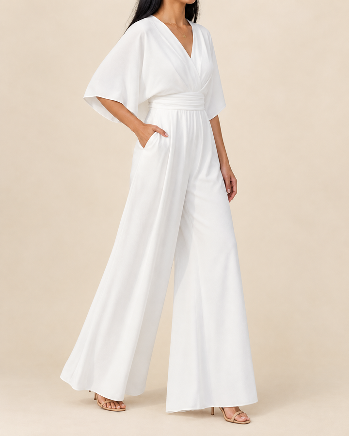 Eleonore - Kimono Sleeve Wide Leg Jumpsuit in white, side view
