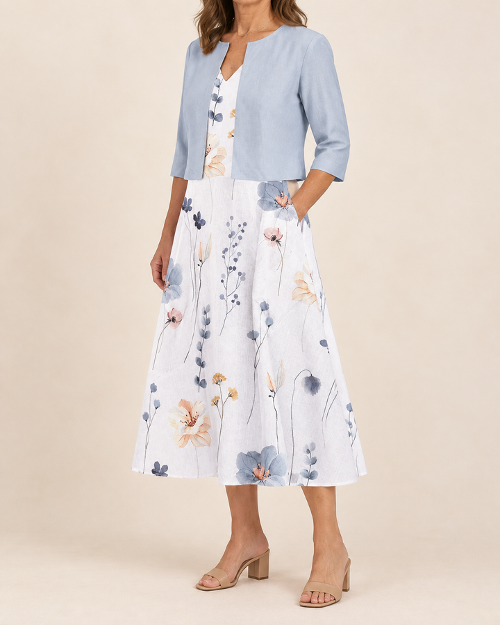 Philippa - Floral Dress &amp; Cardigan Set, side view