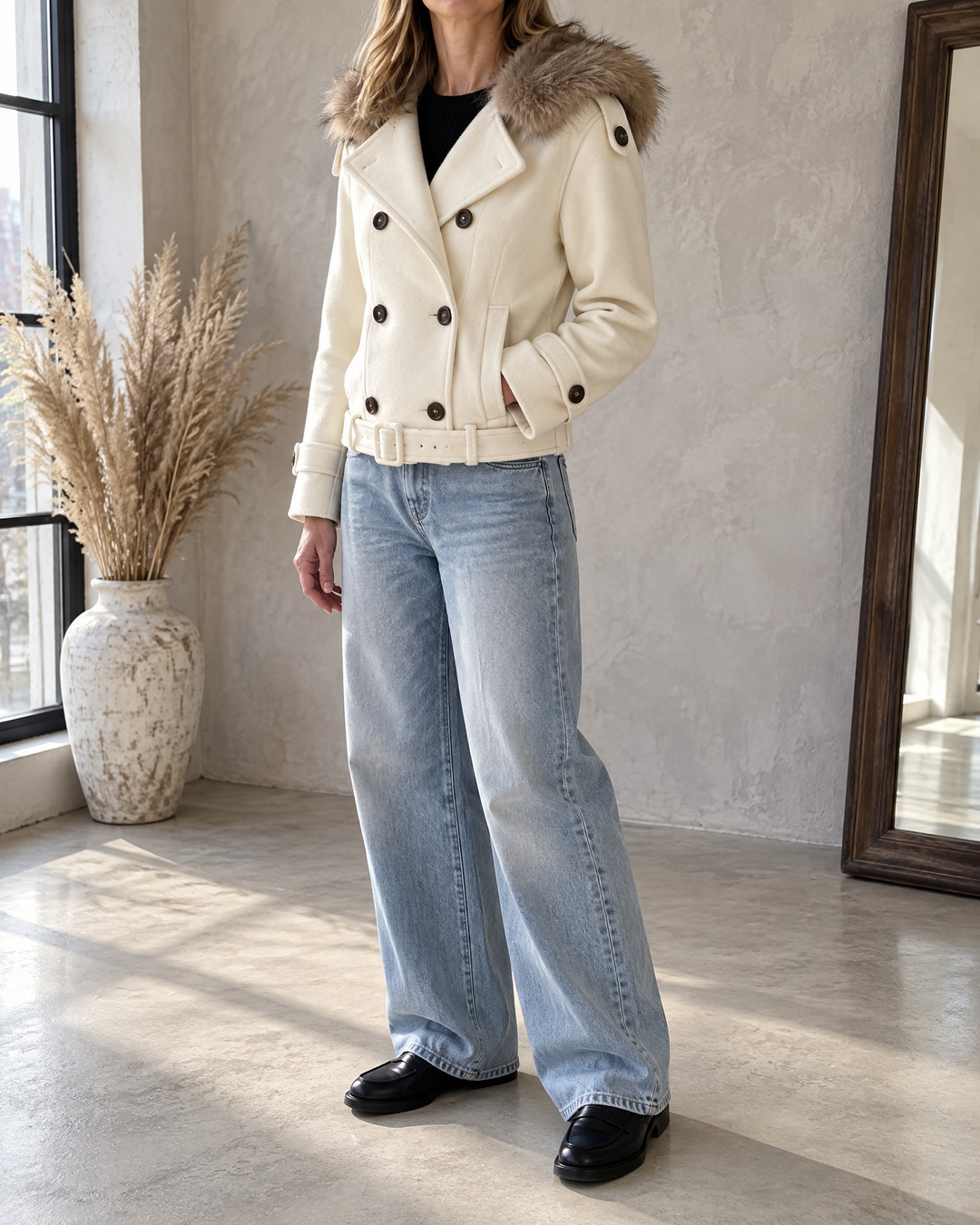 Laetitia - Cropped Double-Breasted Jacket in cream, side view