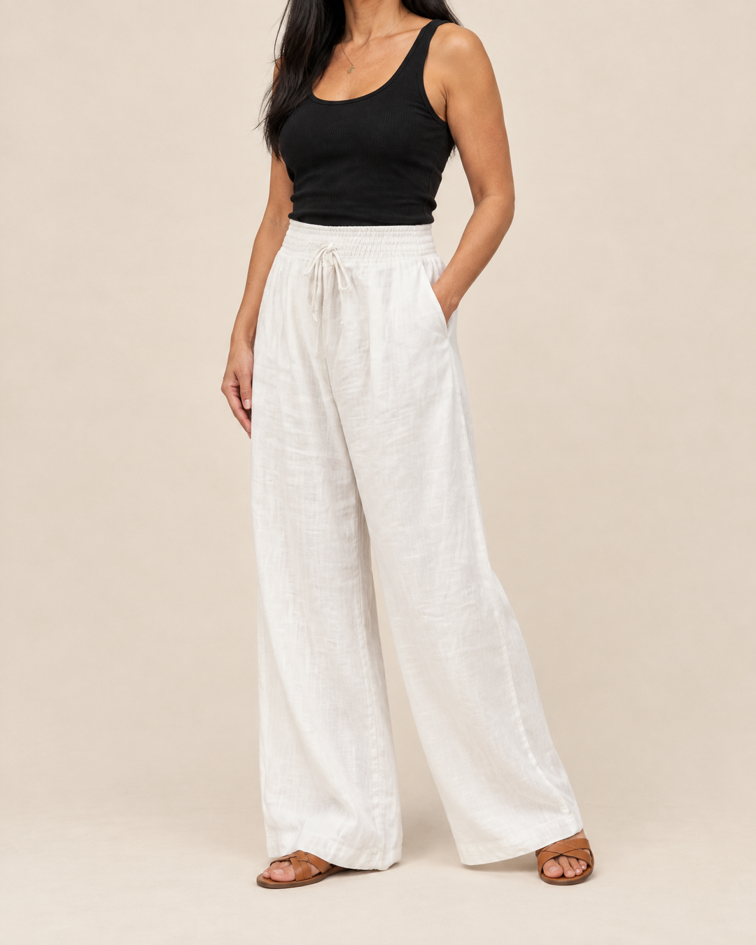 Manon - Wide Leg Drawstring Pants in white, side view