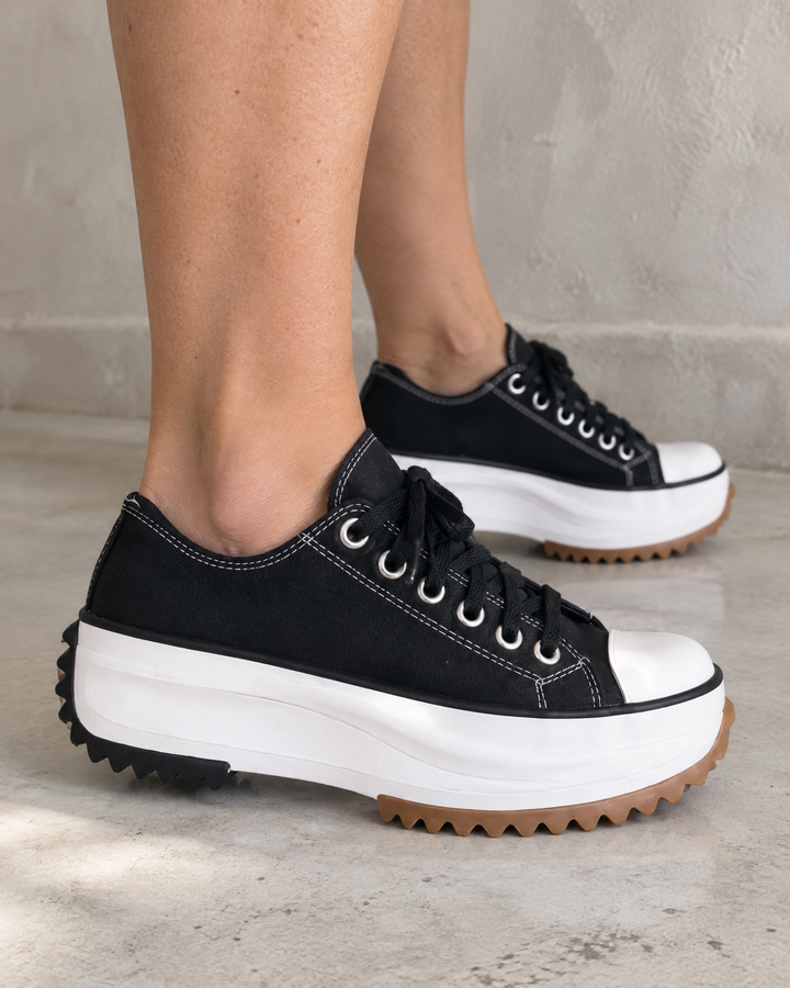 Fanny - Platform Canvas Sneakers in black, side view