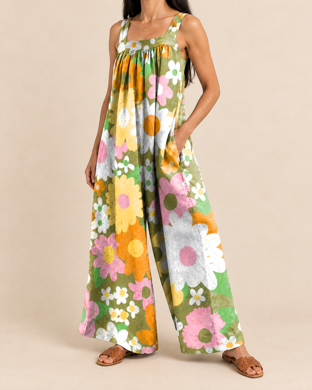 Clemence - Floral Wide Leg Jumpsuit in multicolour, side view