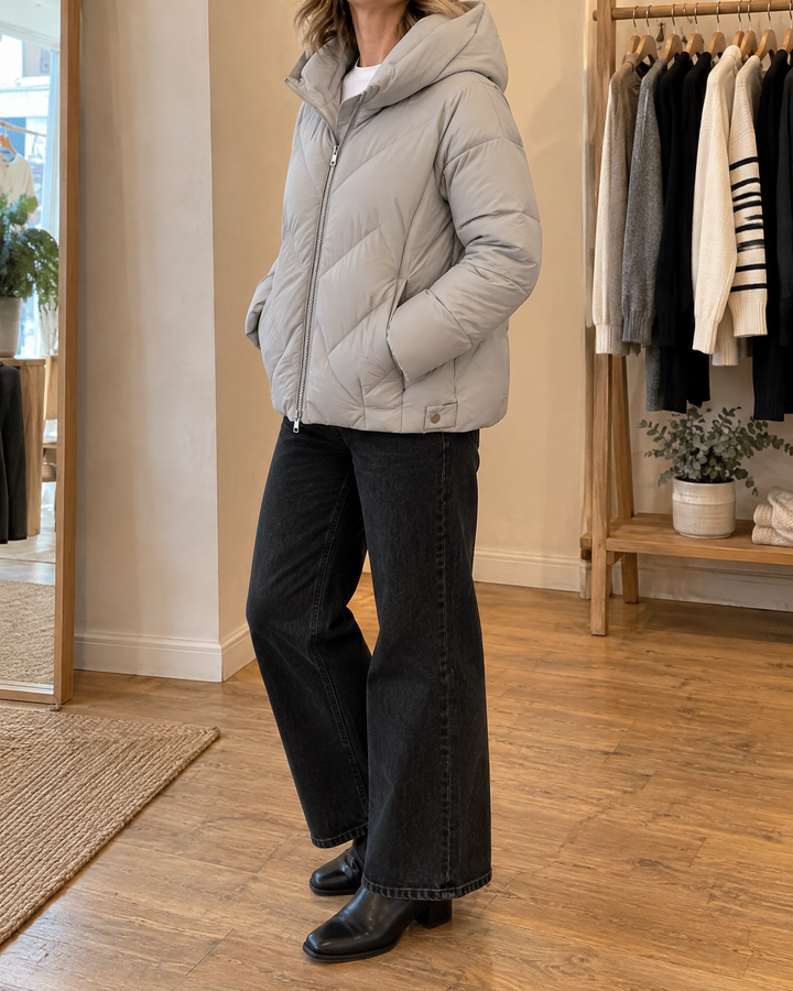 Bernadette - Hooded Padded Jacket in grey, side view