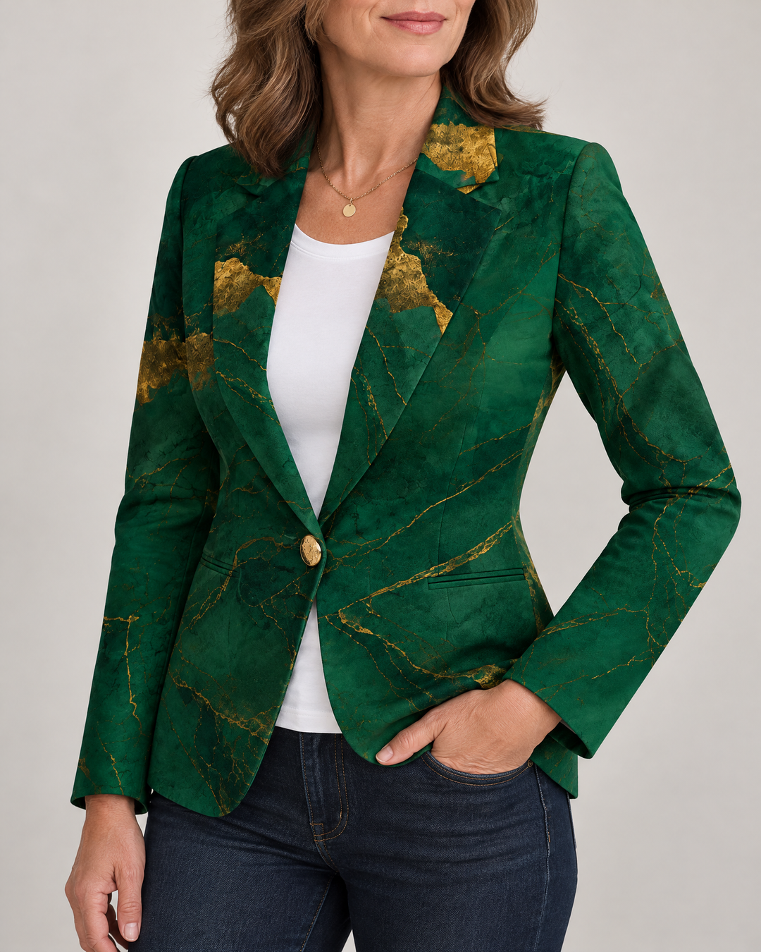 Josephine - Marble Print Blazer in emerald, side view