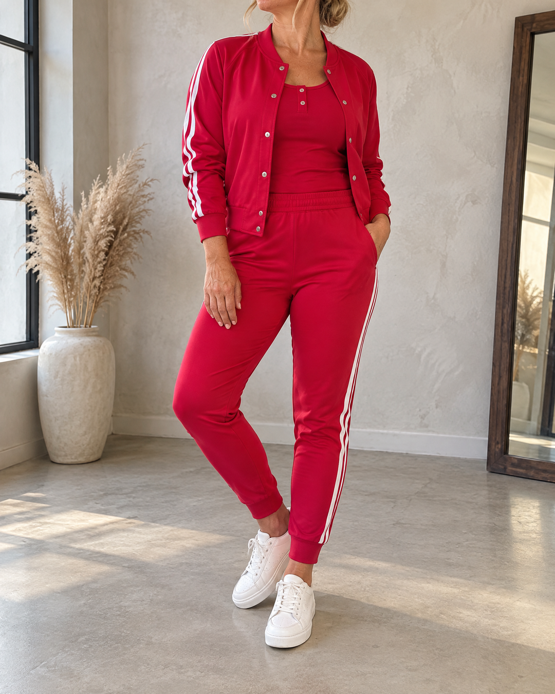Sandrine - Striped Three-Piece Set in red, side view