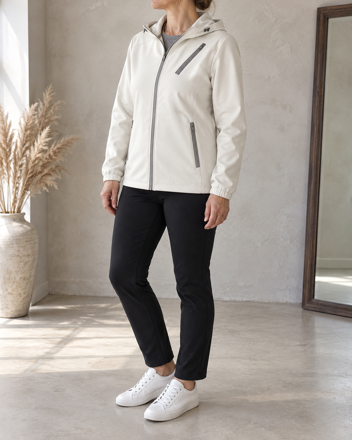 Gwenaelle - Hooded Softshell Jacket in ivory, side view