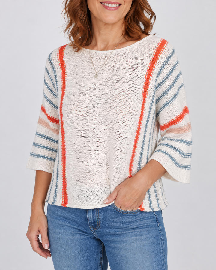 Emmeline - Striped Knit Pullover in white stripe, side view