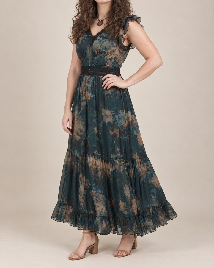 Cosette - Lace Trim Floral Maxi Dress, side view
