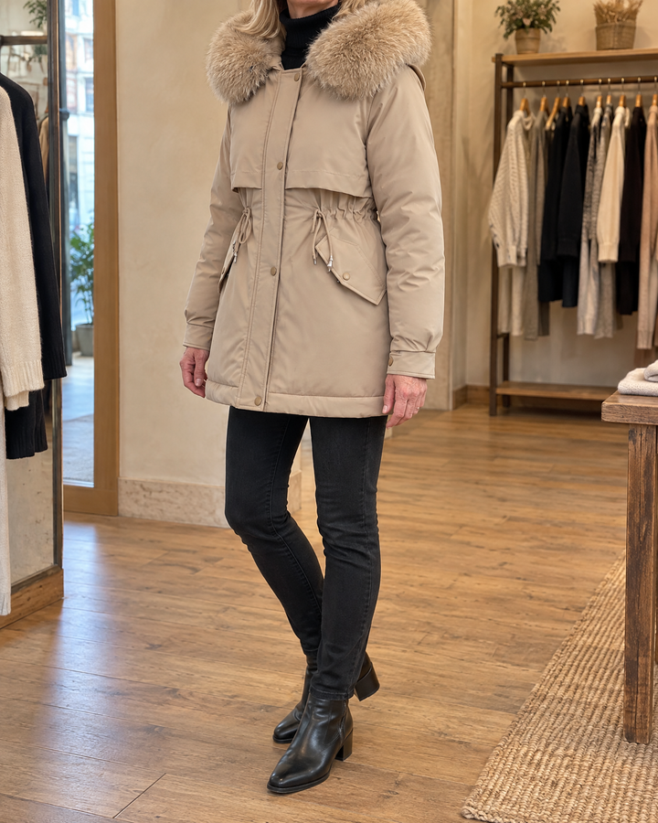 Geraldine - Plush Lined Parka in khaki, side view