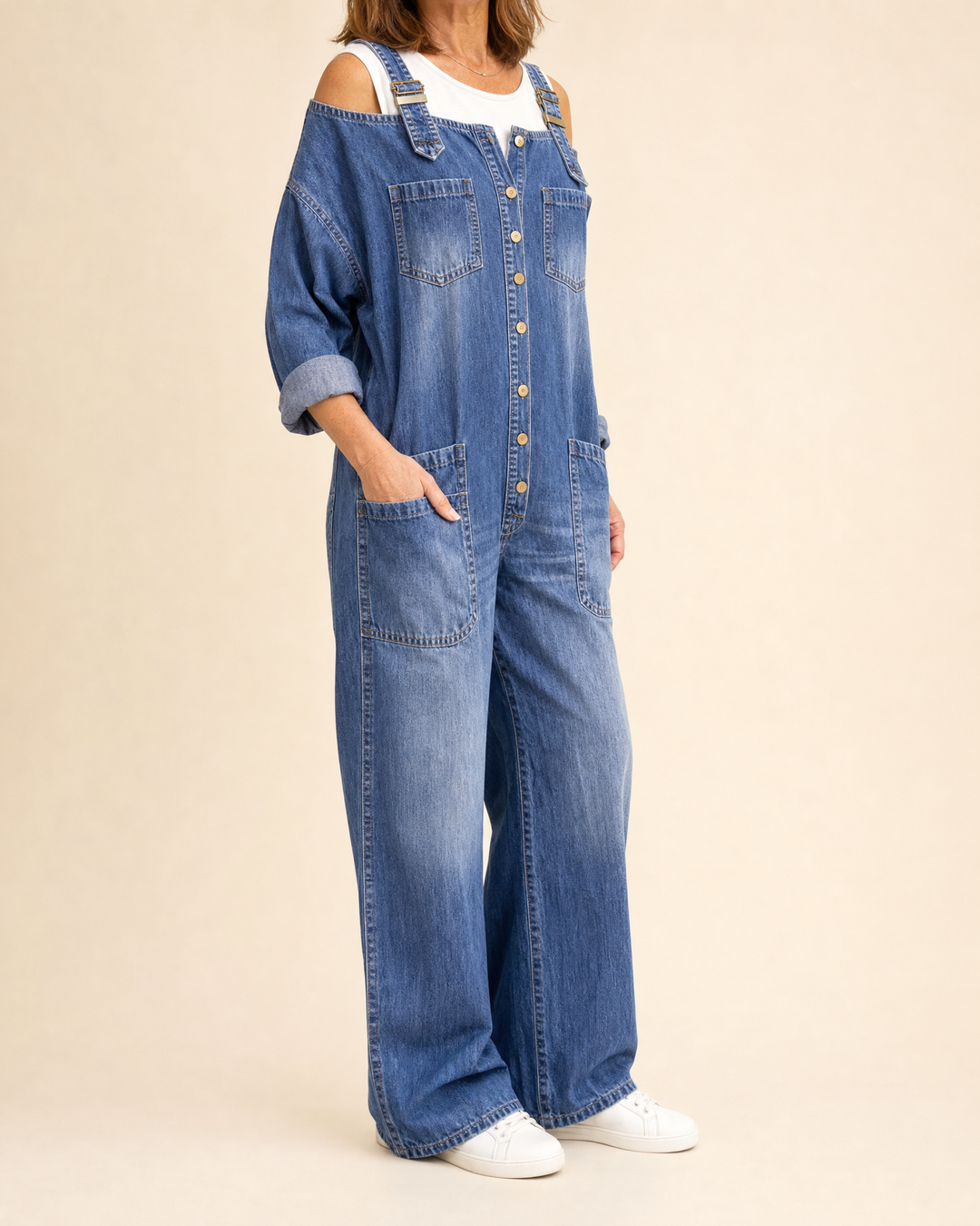 Margot - Denim Jumpsuit in denim blue, side view