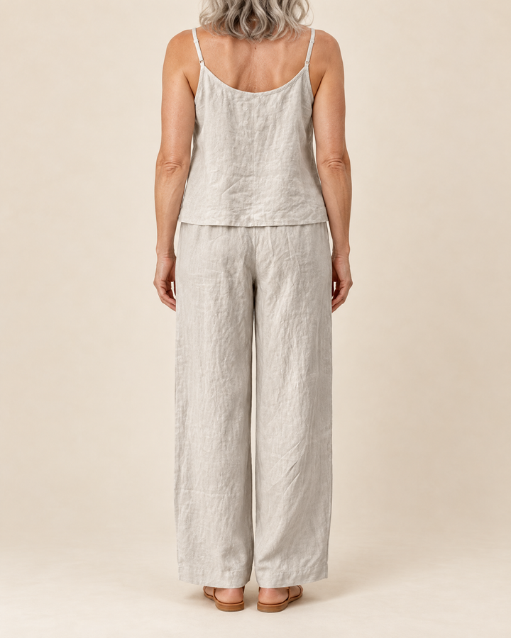 Odile - Cotton Linen Cami Set in light grey, back view
