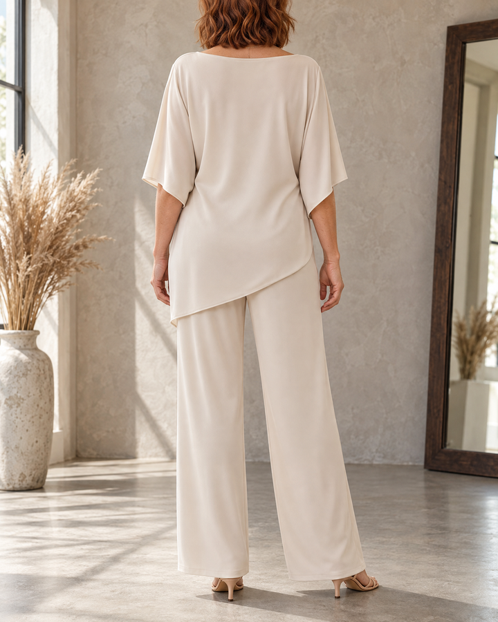 Celeste - Draped Two-Piece Set in white, back view