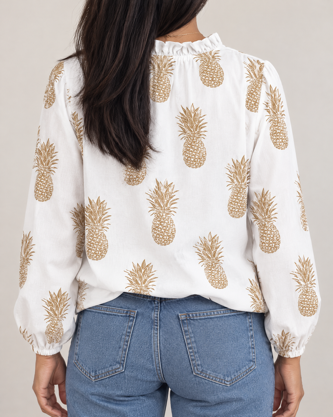 Celine - Ruffle Front Shirt in pineapple, back view