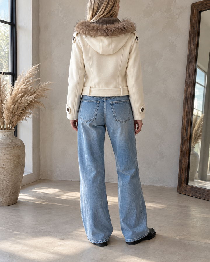 Laetitia - Cropped Double-Breasted Jacket in cream, back view