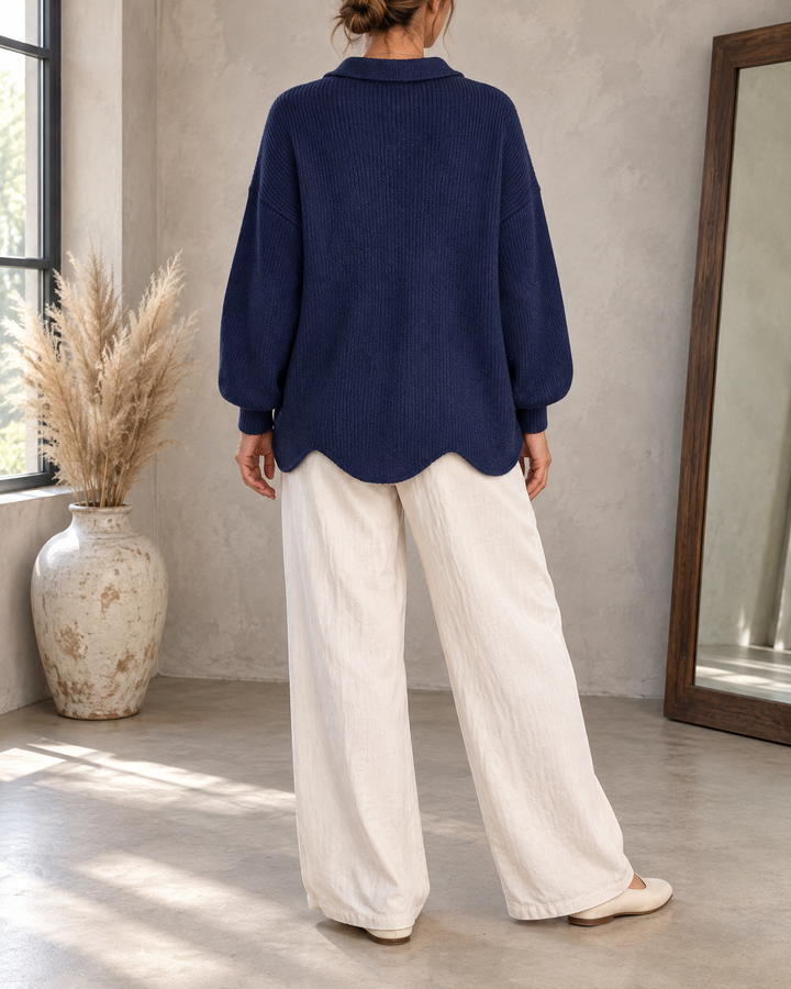 Albane - Collared Button Cardigan in navy, back view