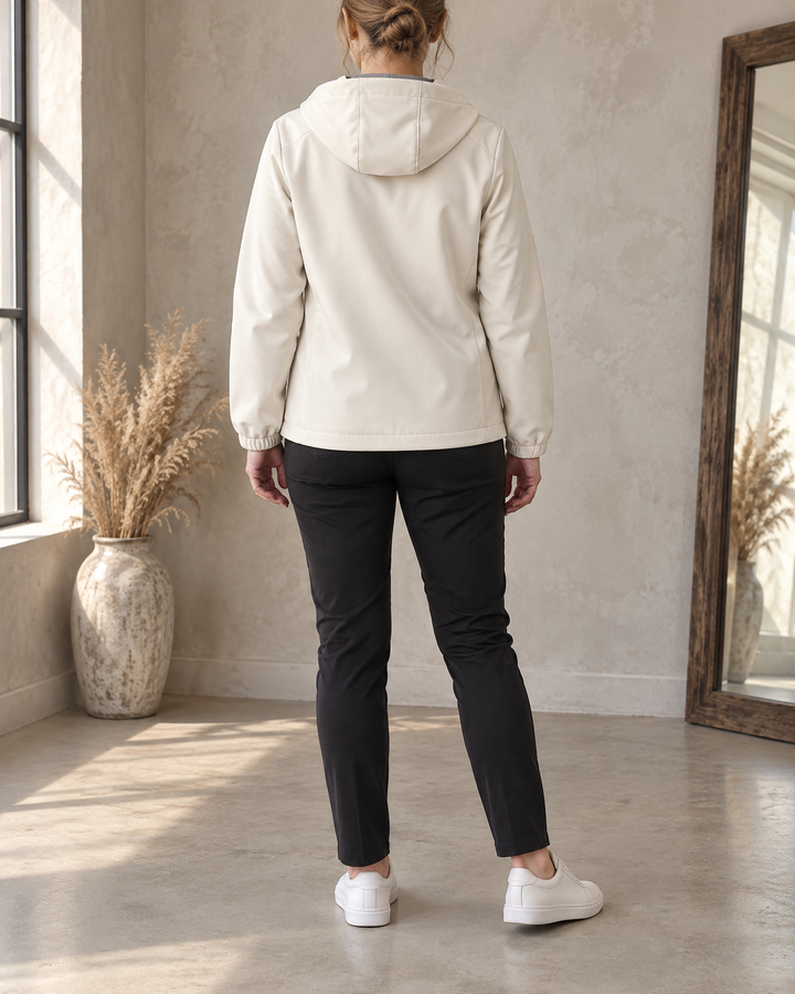 Gwenaelle - Hooded Softshell Jacket in ivory, back view